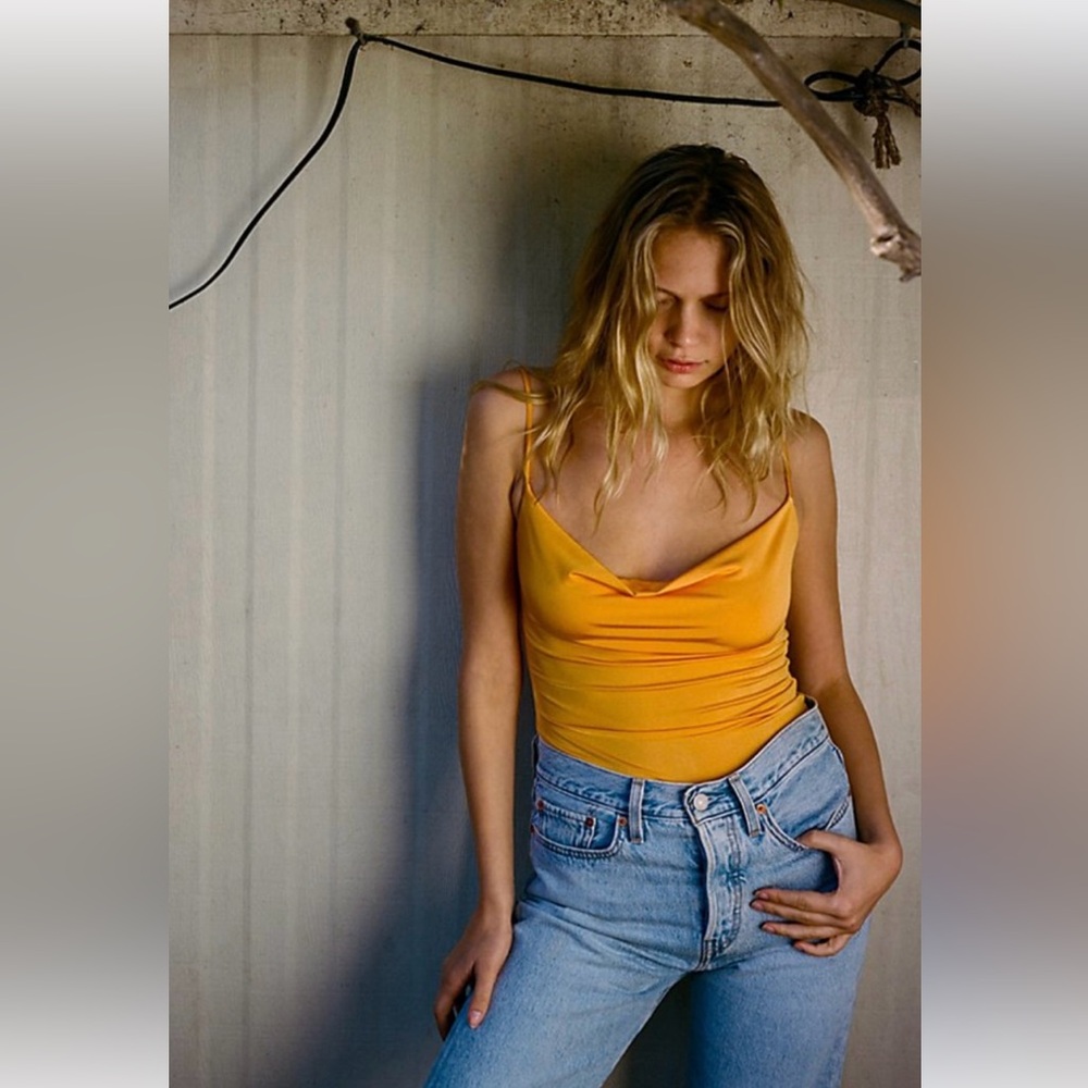Yellow Draped Cowl Neck Cami Top